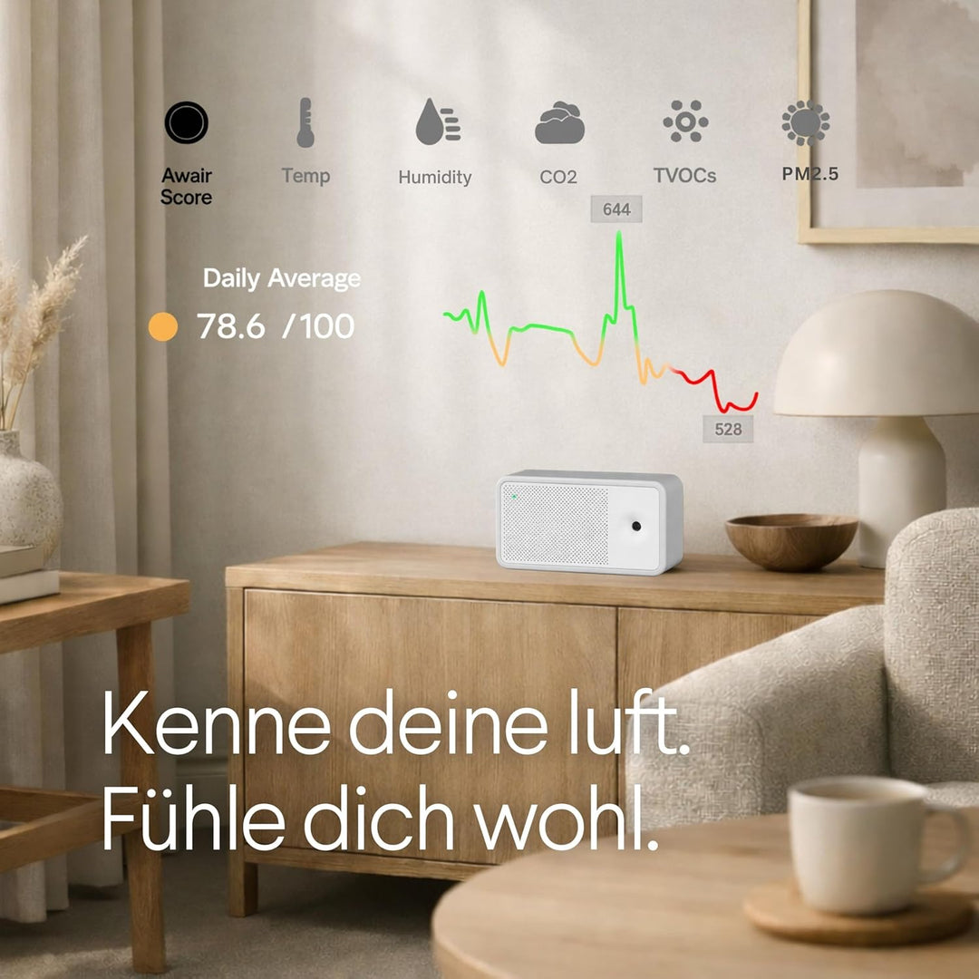 AWAIR - Luftqualität Messgerät - Innovatives CO2 Messgerät (Kohlendioxid Melder) - Monitor für Tempe