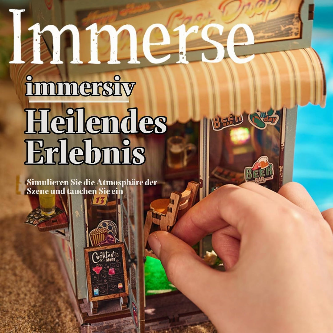 Cuteefun DIY Book Nook Kit, Miniatur Puppenhaus mit LED Licht | Kreatives Handwerk für Erwachsene, B