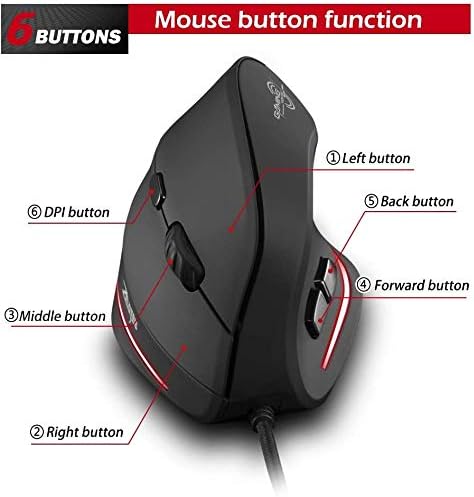 zelotes Ergonomische Maus,3200 DPI,6 Tasten,Vorbeugung Gegen Mausarm,USB Optische Vertikale Maus mit