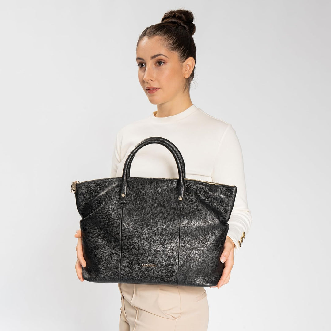 Lazarotti Bologna Leder Shopper Tasche Damen | mit abnehmbarem Schultergurt | XL Henkeltasche 36 cm
