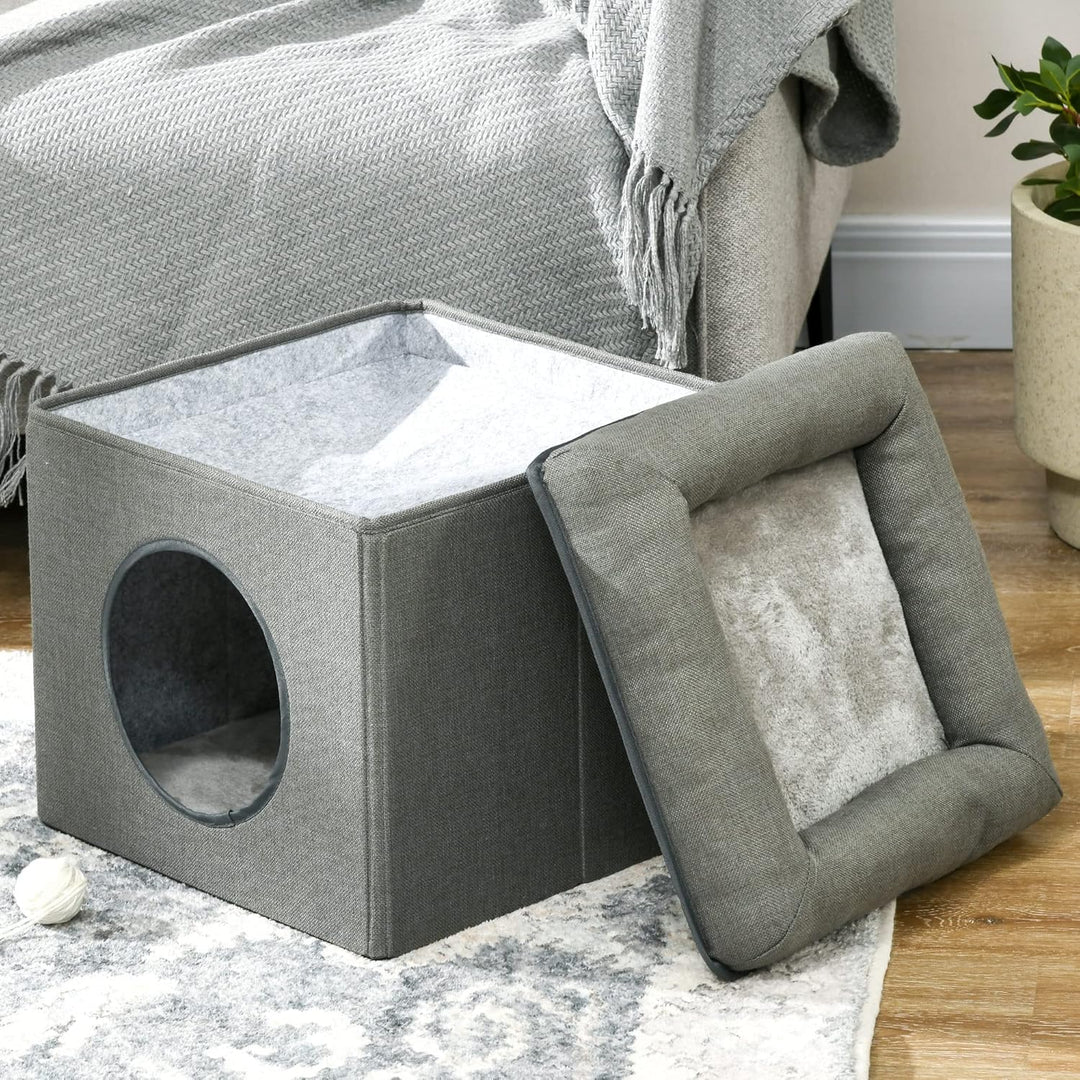 PawHut Katzenhöhle Katzenbett mit waschbarem Kissen, Beobachtungsplattform, Katzenhaus für Katzen bi