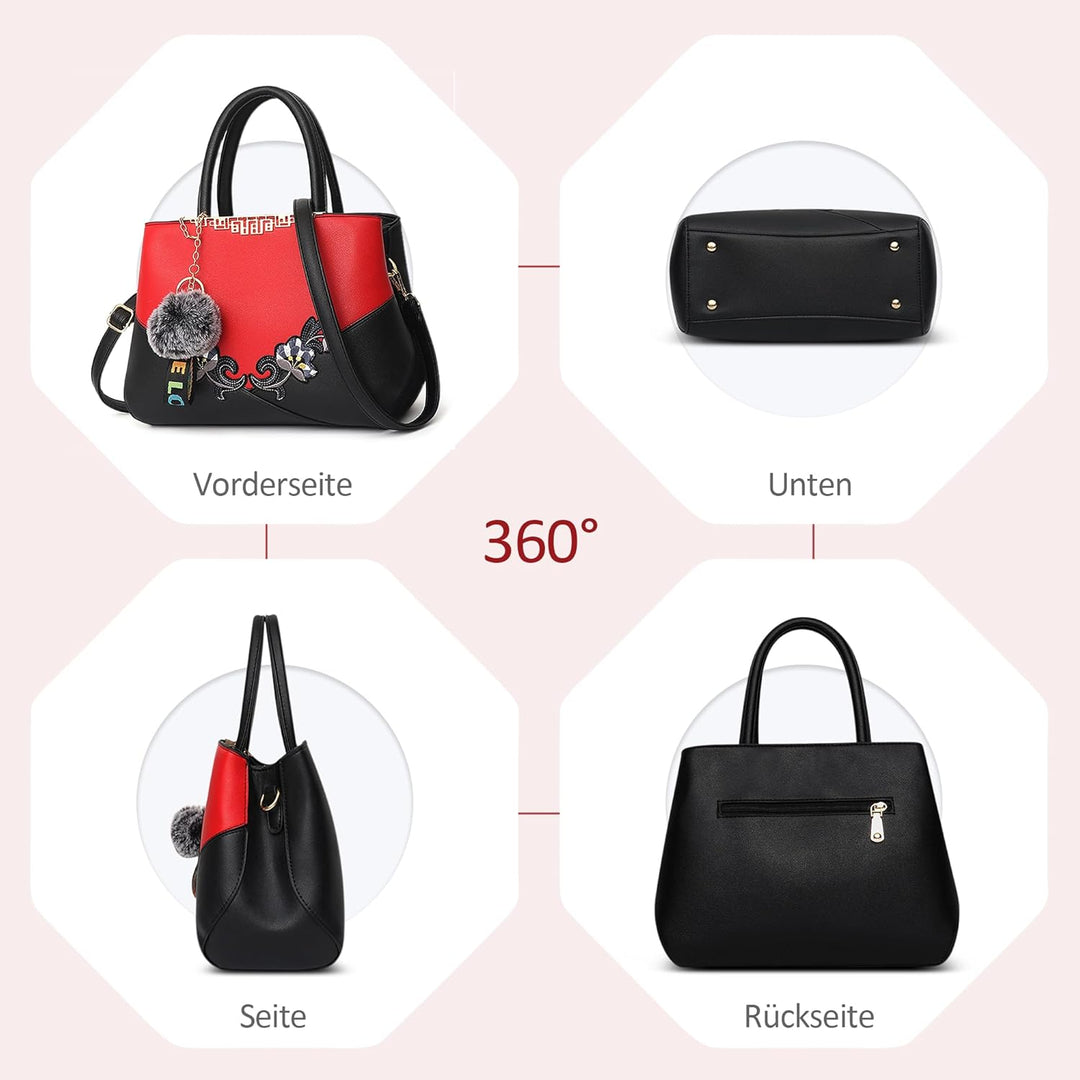 DORRISO Damen Handtasche Mode Stickdesign Schultertasche Grosse Kapazität Umhängetasche Casual Reise