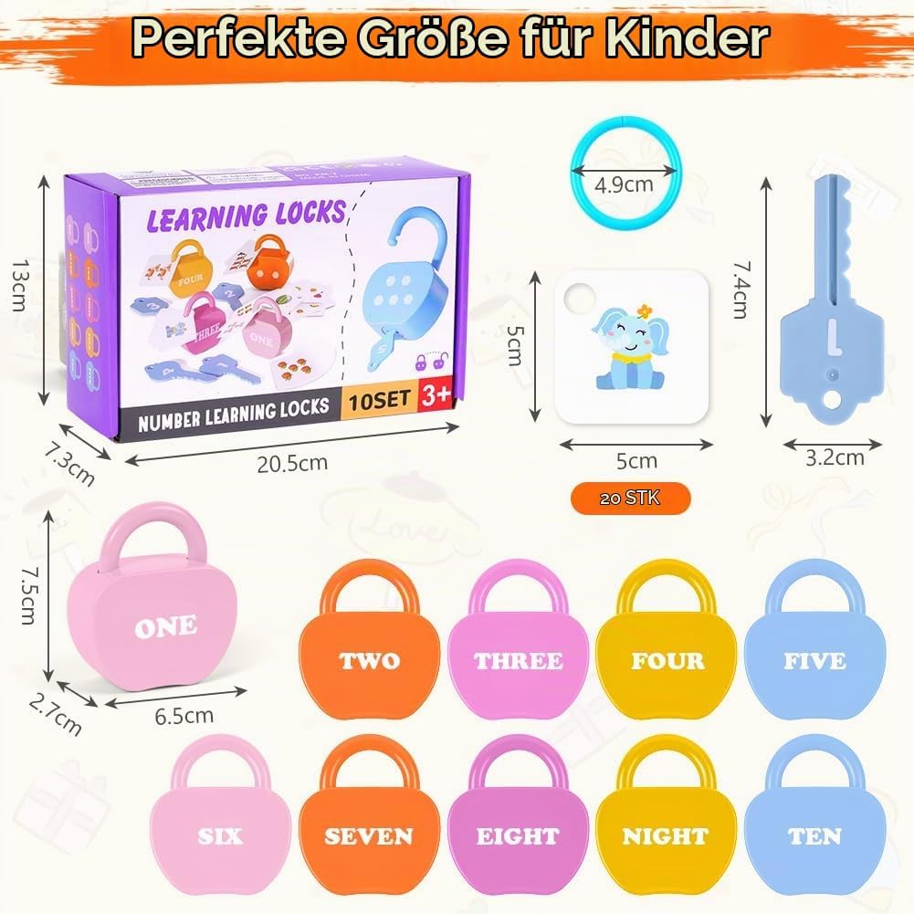 10 Set Schloss und Schlüsselspiel, Montessori Baby Keys Spielzeugset, Lock Und Schlüsselspielzeug, V