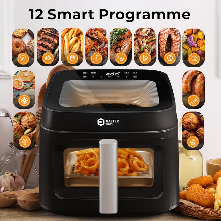Balter Heissluftfritteuse Airfryer, 6,5 L, Friteuse Heissluftfritteuse XXL mit Sichtfenster, 12 Prog