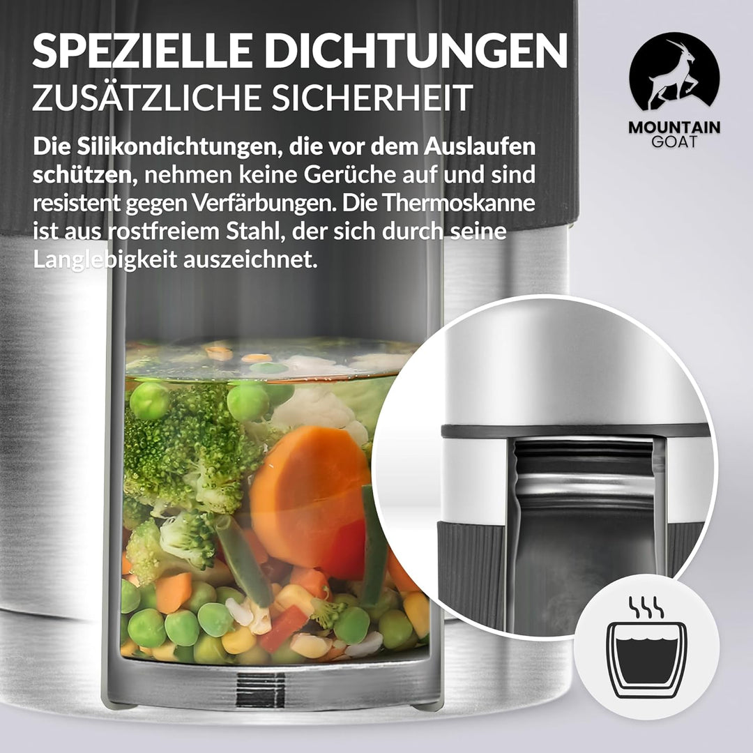 MOUNTAIN GOAT Thermobehälter für Essen 1L aus Edelstahl, Doppelwandig, Druckentlastungsventil, Isoli