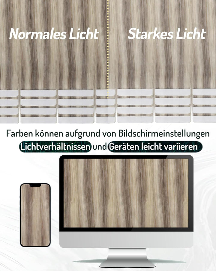 RUNATURE Tape in Extensions Echthaar Blond Highlights 35 cm Glatt Echthaar Tape Extensions Graublond
