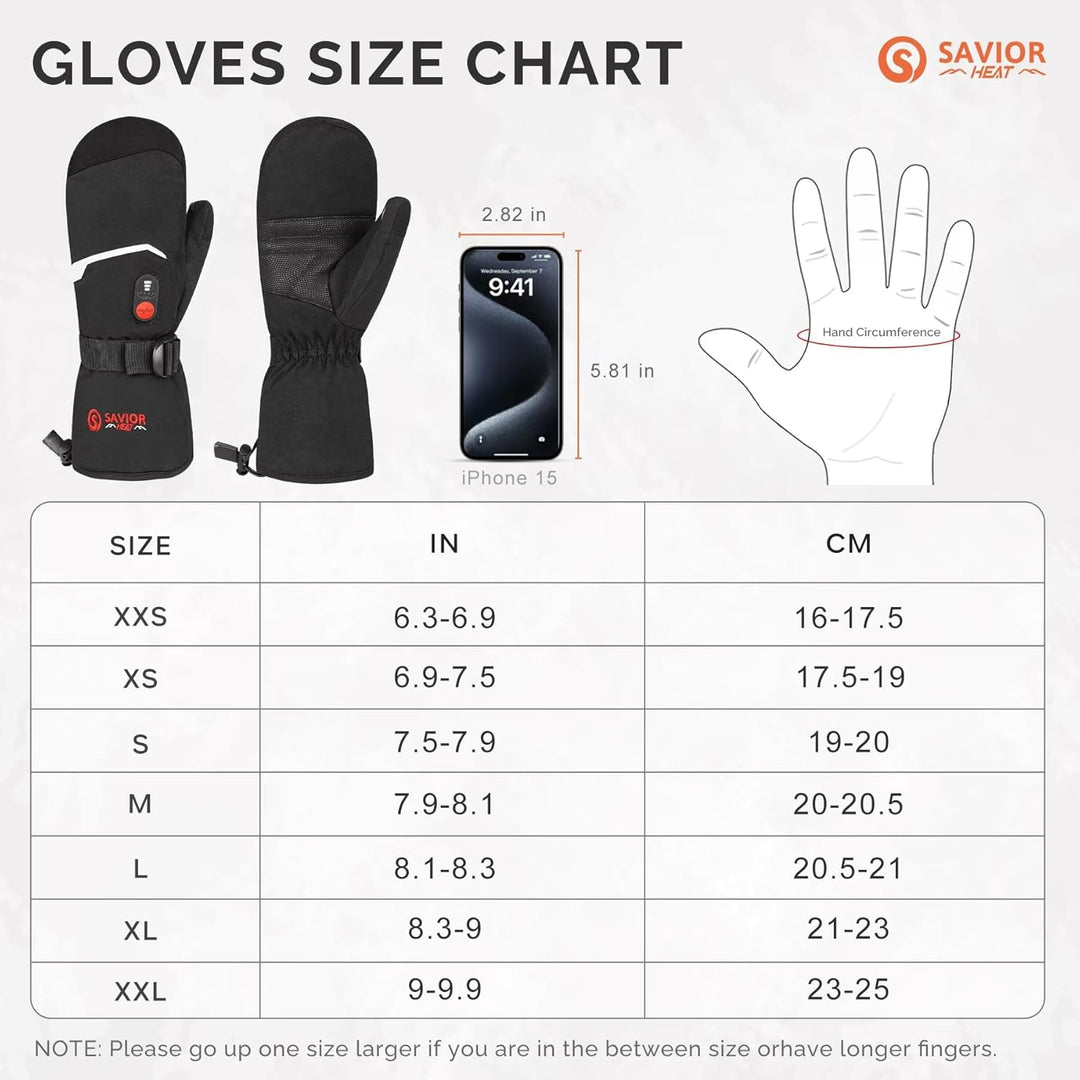 SAVIOR HEAT Beheizte Handschuhe Fäustlinge Männer Frauen, Elektrisch wiederaufladbare Batterie Ski S
