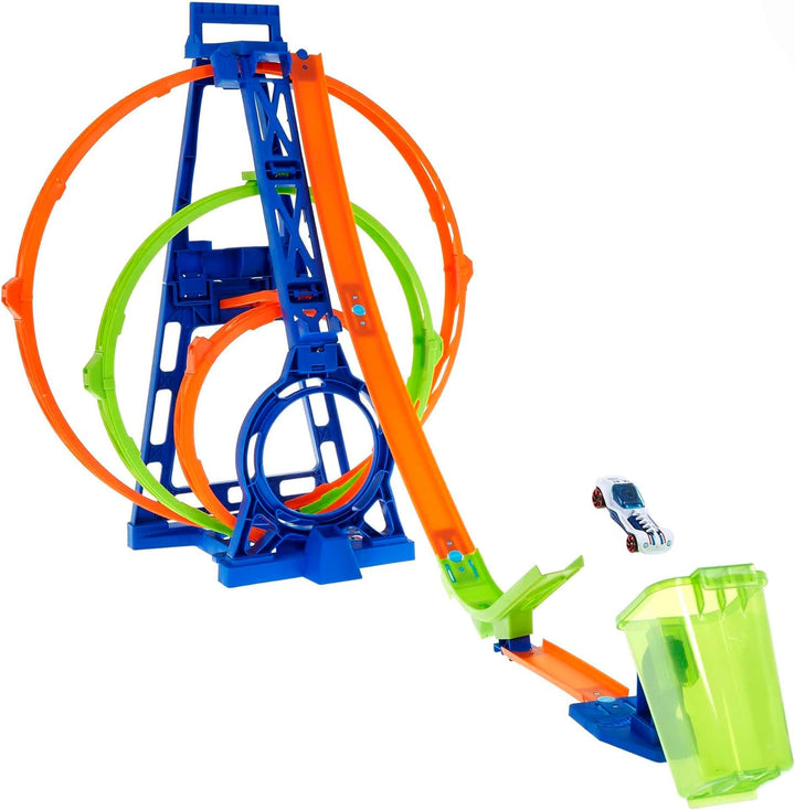 Hot Wheels Bahn Triple Looping, Autorennbahn Bauset für Hot Wheels Autos, mit 3 Looping Tracks, inkl