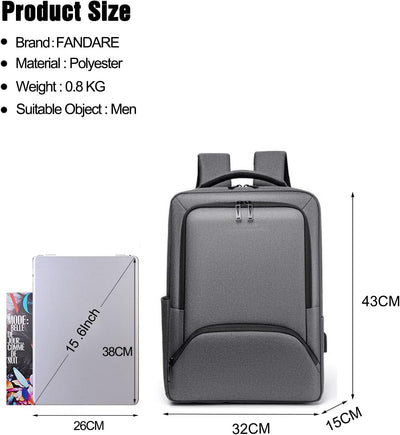 FANDARE Herren Rucksack Laptop Daypacks für 15,6 Zoll Laptop Wasserdicht Schulrucksack mit USB-Ladea