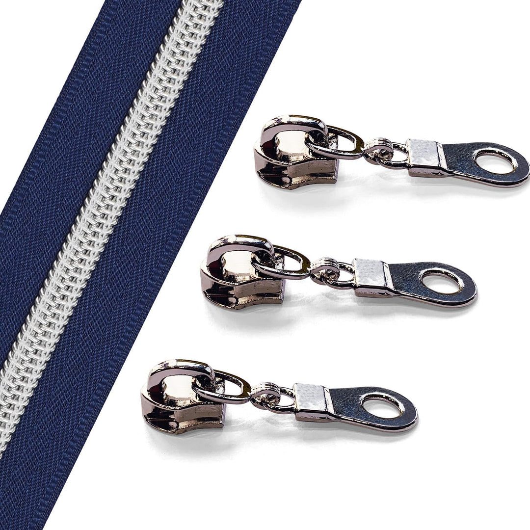 Sawoake 9m Bulk Zipper, (#5) Reissverschlüsse zum Nähen, NavyBlue Nylon Coil Zipper mit Silver zähne