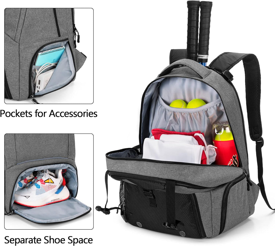 DSLEAF Tennisrucksack für 2 Schläger, Tennistasche mit separatem belüftetem Schuhraum für Tennis-/Pi