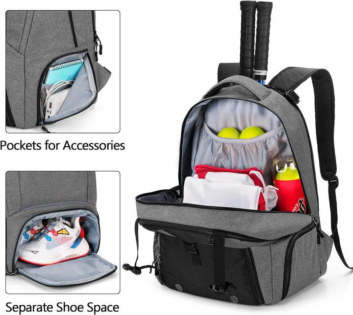 DSLEAF Tennisrucksack für 2 Schläger, Tennistasche mit separatem belüftetem Schuhraum für Tennis-/Pi
