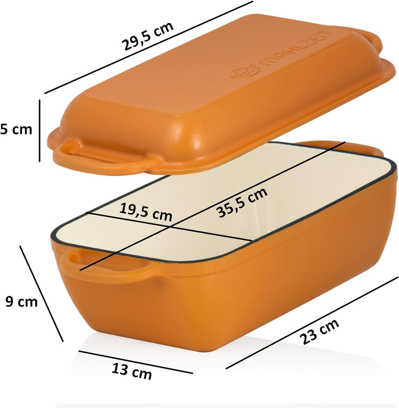 Mahlzeit Gusseisen Bräter mit Deckel emailliert | 4,8 Liter | Sunny Orange | Bräter 2in1 mit Bratpfa