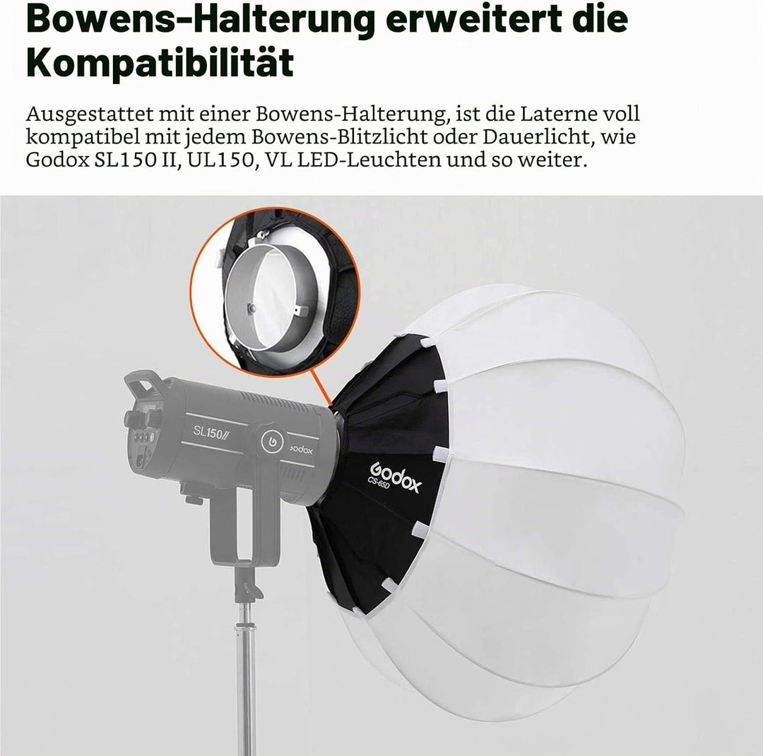 Godox CS-65D Laternen Softbox 65 cm,Bowens-Halterung,Schnell zu installieren,Zusammenklappbar,Globus