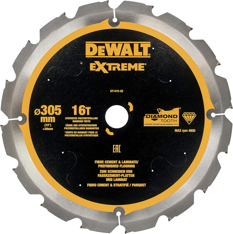 Dewalt Faserzement-Kreissägeblatt DT1474 (305/30 mm, 16 Zähne, 12°, speziell für Faserzement-Platten