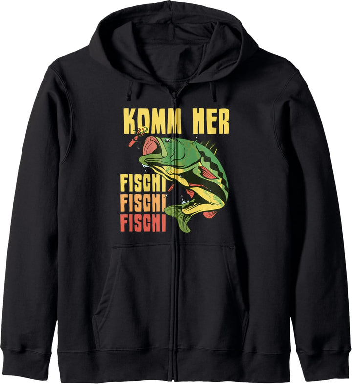 Komm her Fischi Fischi Fischi Angler Spruch Fisch Angeln Kapuzenjacke