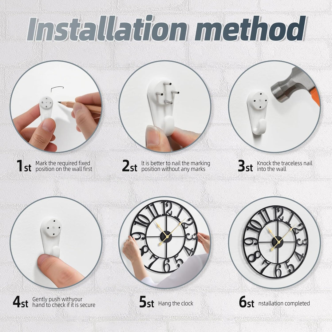 Grosse Wohnzimmer Uhr Wand, schwarz wanduhr rund, Metall, 47CM wanduhr ohne tickgeräusche batteriebe