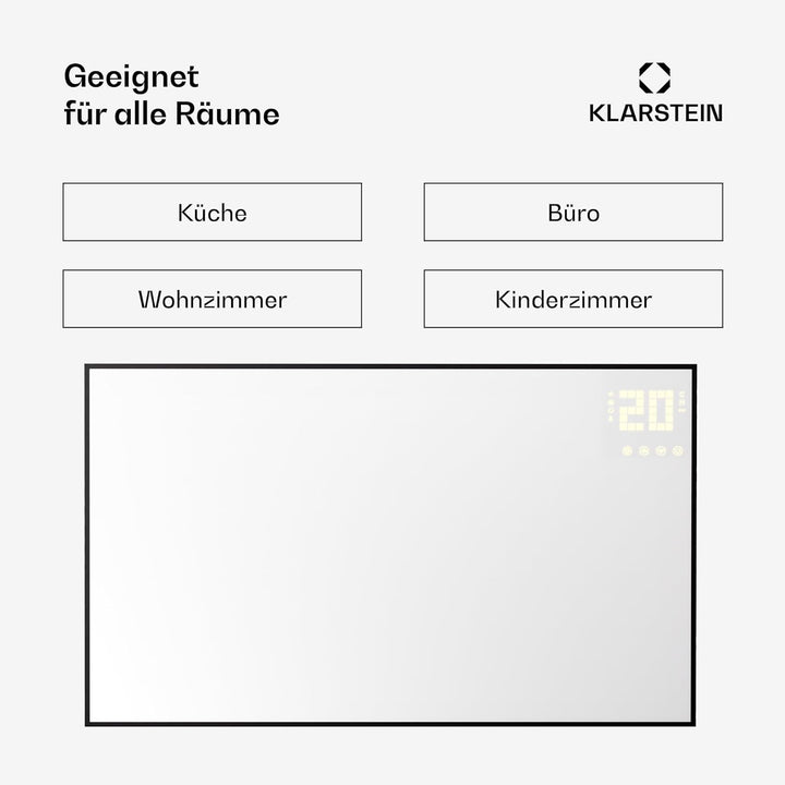 Klarstein Infrarotheizung mit Thermostat, 600W Elektroheizung, Smart Home Infrarotheizung zur Wandmo