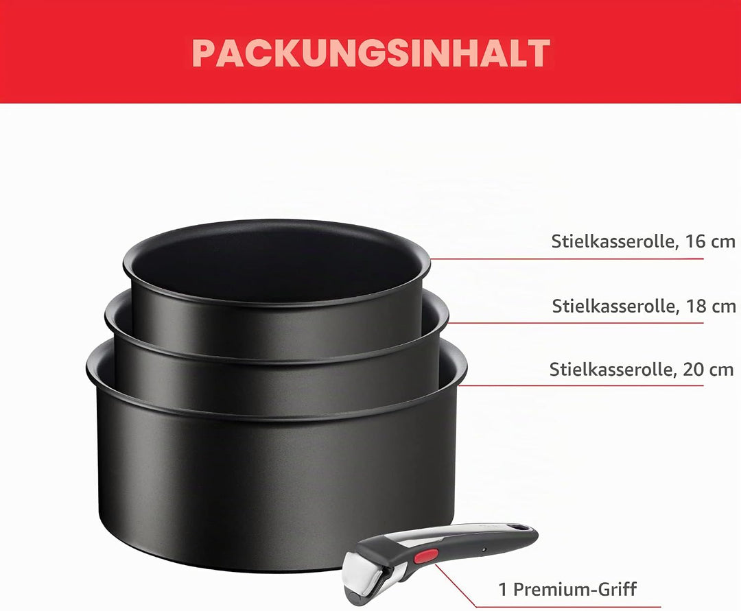 Tefal Ingenio Eco Resist On Kochgeschirr, 4 p, stapelbar, Induktion, leicht zu reinigen, Antihaftbes