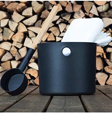 SET> KOLO Sauna Kübel, Kelle + Themometer in Schwarz + Bürste Natur | tolles Sauna-Set | Sauna-Gesch