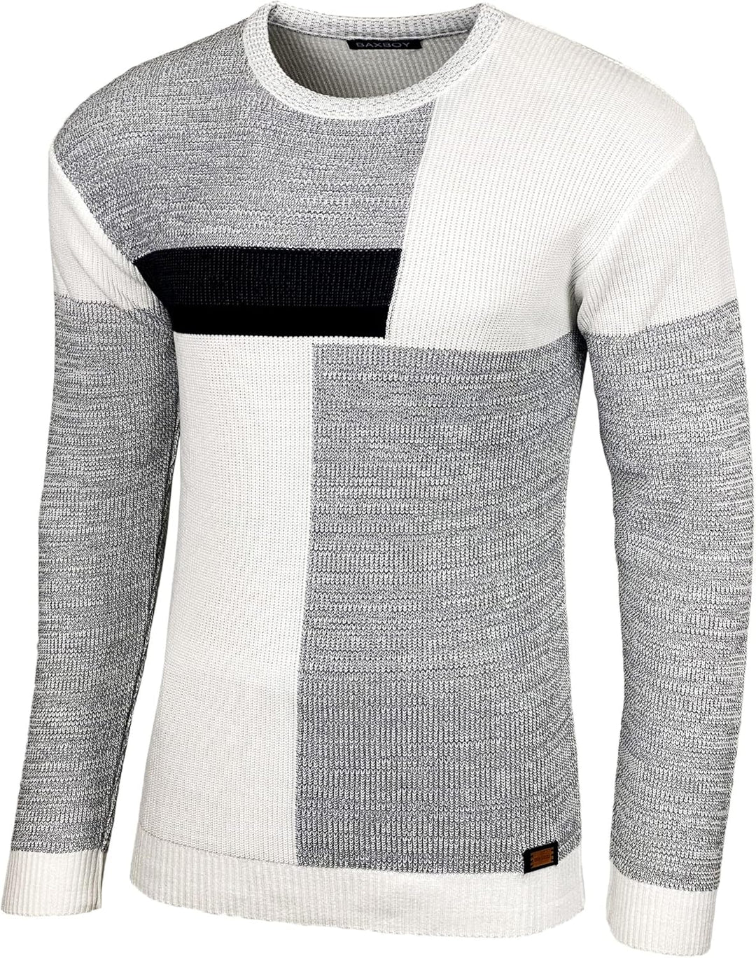 Baxboy Herren Pullover Slim Fit Rundhals Strick-Pullover Rundkragen Moderner Männer schwarzer Pulli