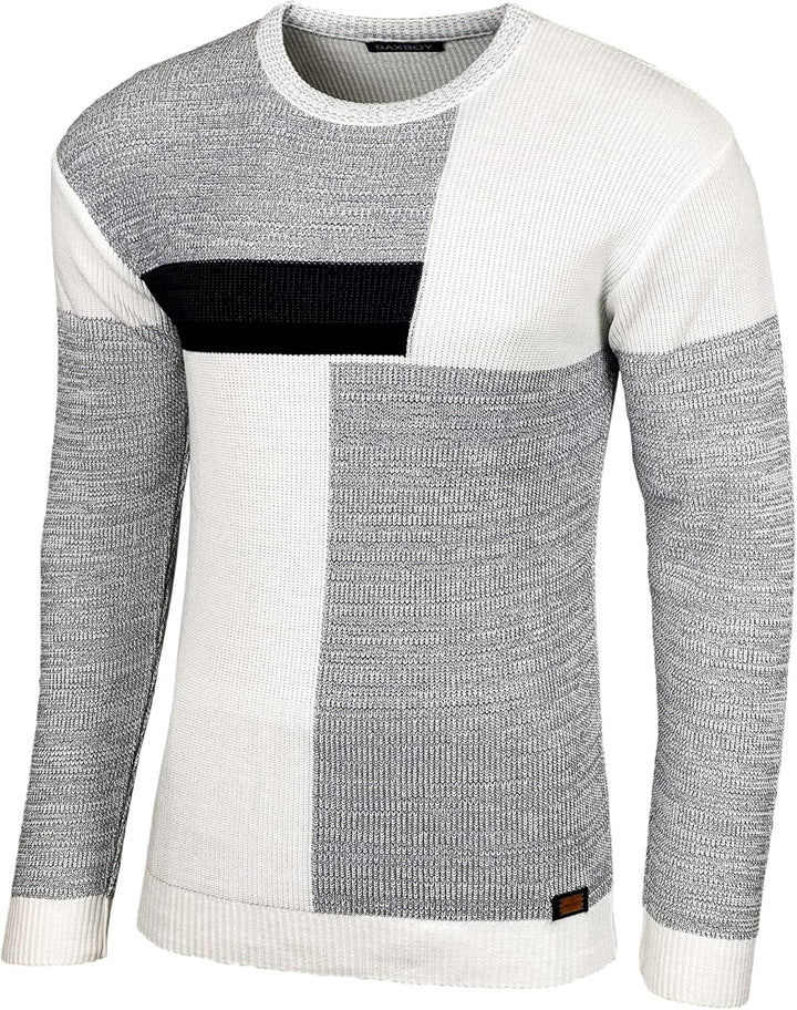 Baxboy Herren Pullover Slim Fit Rundhals Strick-Pullover Rundkragen Moderner Männer schwarzer Pulli