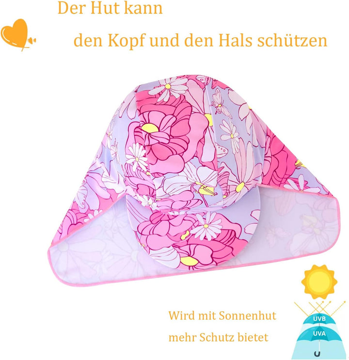 UMELOK Baby Badebekleidung Mädchen Badeanzug mit Sonnenhut UV Schutz 0-3 Monate Blumen, Rosa, 0-3 Mo