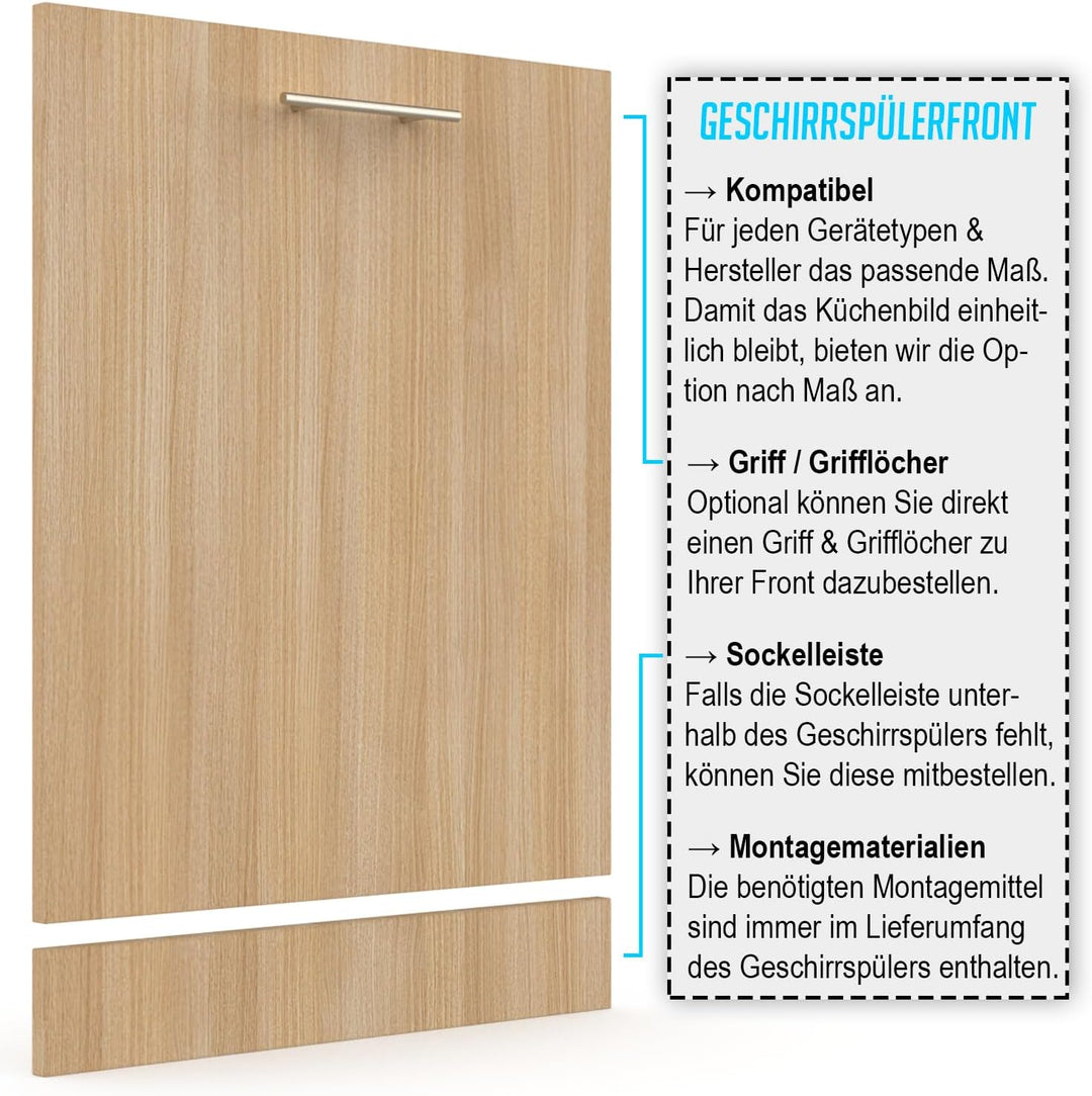 Geschirrspülerfront 19mm voll-, teilintegriert und nach Mass (Eiche, 444x565mm) Eiche 444x565mm, Eic