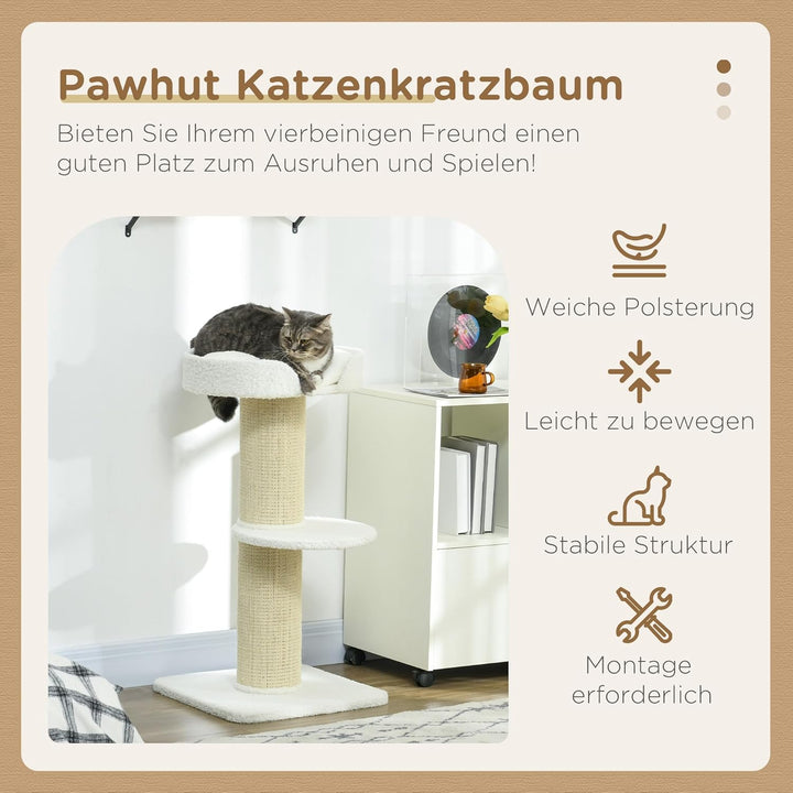 PawHut Kratzbaum 91 cm Katzenturm mit Sisalstämme, Plattform, Kissen mehrstöckiger Katzenkratzbaum,