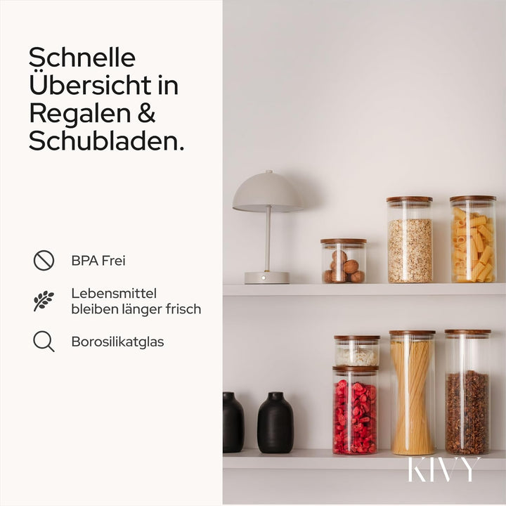KIVY Riffel Vorratsgläser mit Deckel Luftdicht [3x 1200ml] - Vorratsdosen Glas mit Deckel - Glasbehä