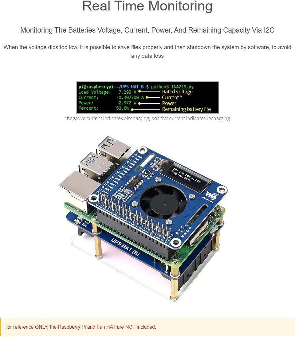 Waveshare UPS Hat (B) for Raspberry Pi 5V Uninterruptible Power Supply 5A High Current with Pogo Pin