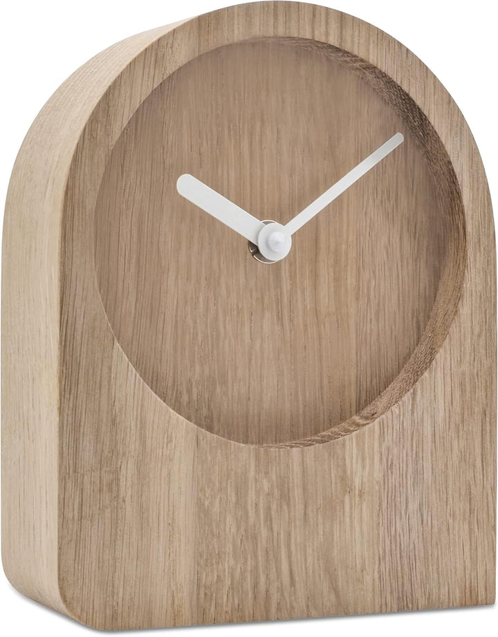 Natuhr Tischuhr Eiche Holzuhr - Dome - puristisch modern Massivholz (Eiche unbehandelt, Weisse Zeige