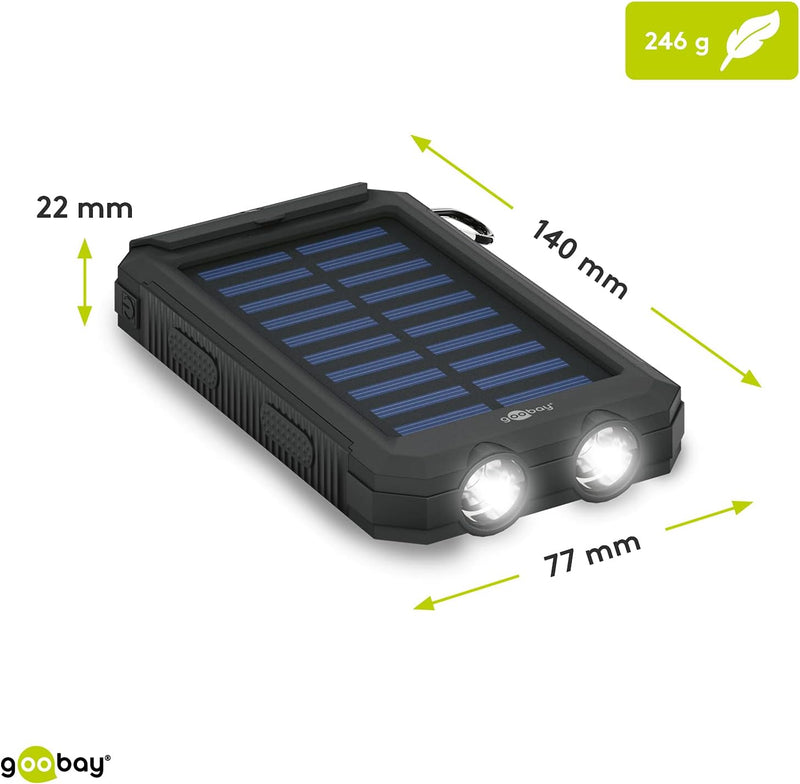 Goobay 49216 Outdoor Powerbank 8.0 (8.000 mAh), für Outdoor-Abenteuer Dank Robusten Design, Solarpan