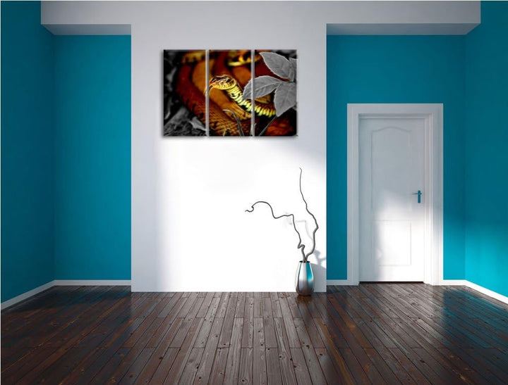 beeindruckende Kreuotter schwarz/weiss Deluxe 3-Teiler Leinwandbild 120x80 Bild auf Leinwand, XXL ri