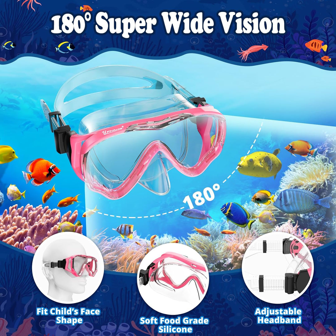 UPhitnis Schnorchelset Kinder - Taucherbrille Anti-Fog und Trocken Schnorchel - Anti-Leck Tauchmaske