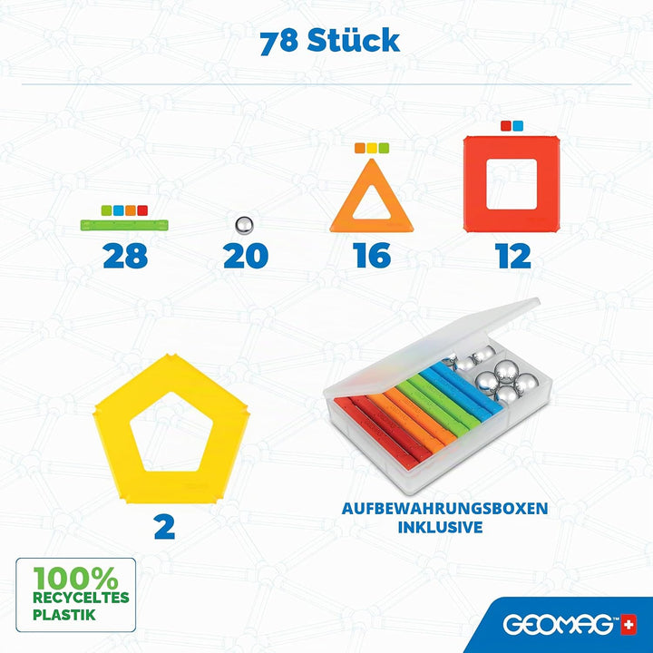Geomag - Supercolor Magnetic Constructions for Kids, Magnetic Toy Green, Collection 100% Recycled Pl