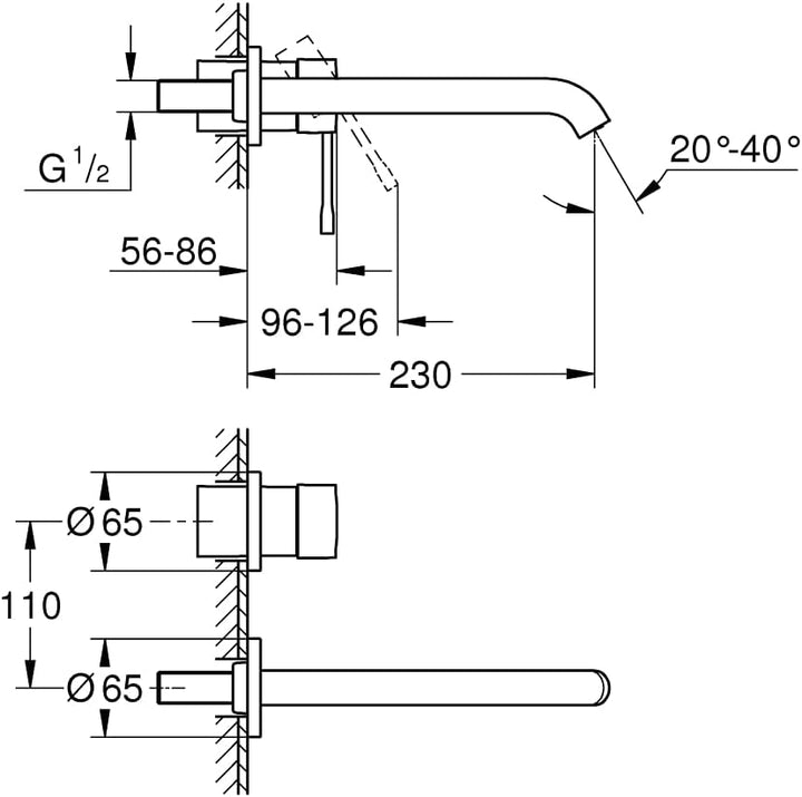 GROHE Essence - 2-Loch-Waschtischarmatur (wassersparend, langlebige Oberfläche, Wandmontage), hard g