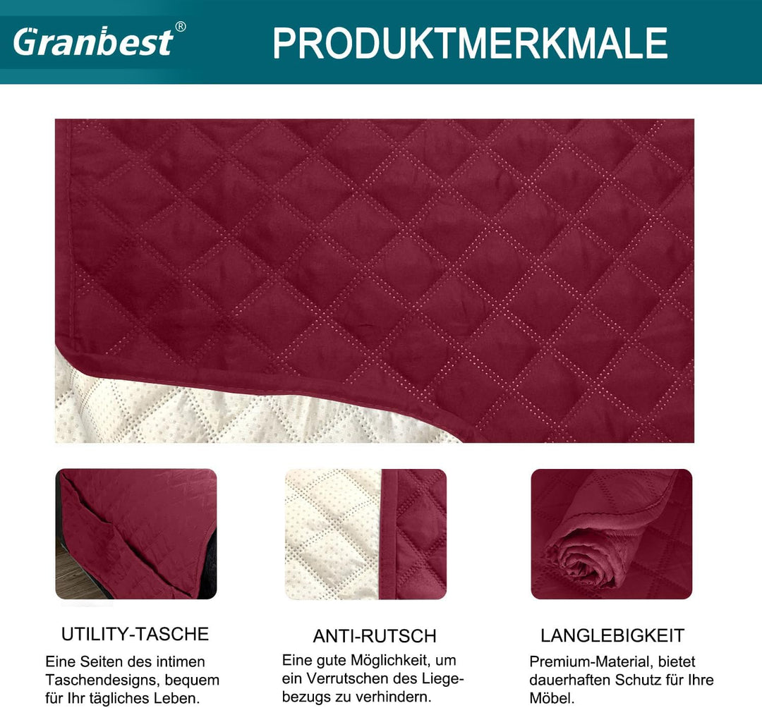 Granbest wasserdichte Sofabezug 3 Sitzer rutschfeste Couchbezug mit Elastischen Riemen, Waschbare So