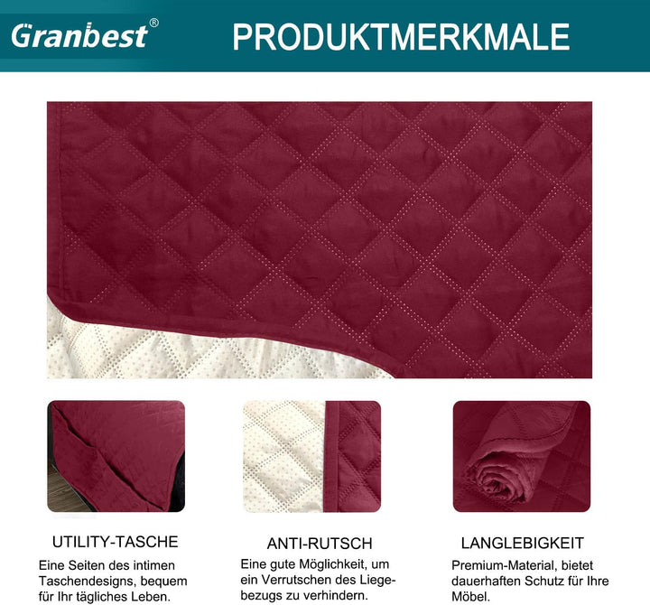 Granbest wasserdichte Sofabezug 3 Sitzer rutschfeste Couchbezug mit Elastischen Riemen, Waschbare So
