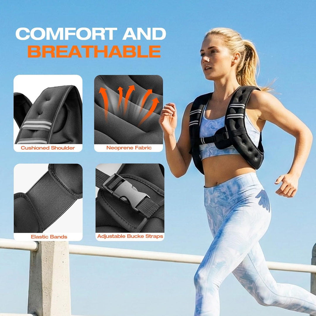 Gewichtsweste für Damen und Herren, 5kg Weighted Vest mit reflektierendem Streifen, verstellbare Sch