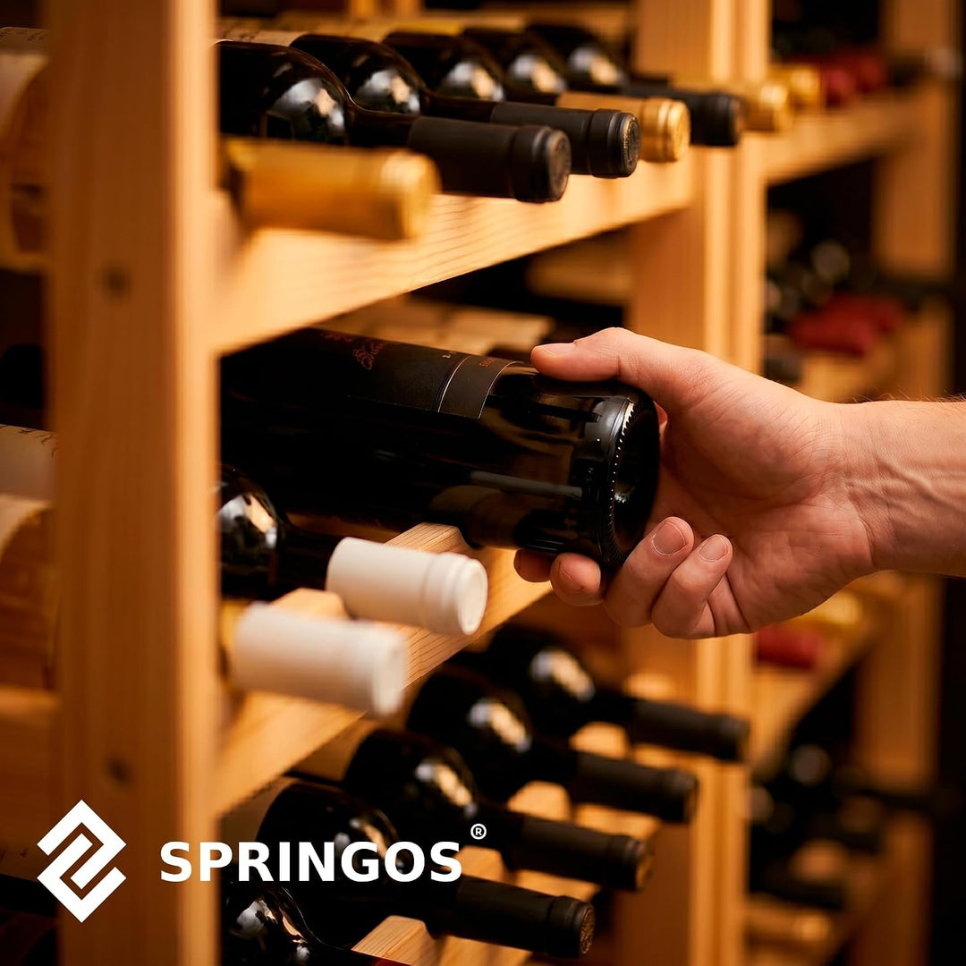 SPRINGOS Weinkühlschrank aus Kiefernholz für 30 Flaschen - Natürlicher Holz-Weinregal mit 6 vorderen