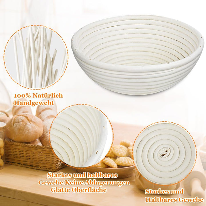 Sauerteig Starter Set mit 2 Gärkörbchen Oval Rund&Brot Backen Zubehör, Gärkorb Brot mit Teigschaber,