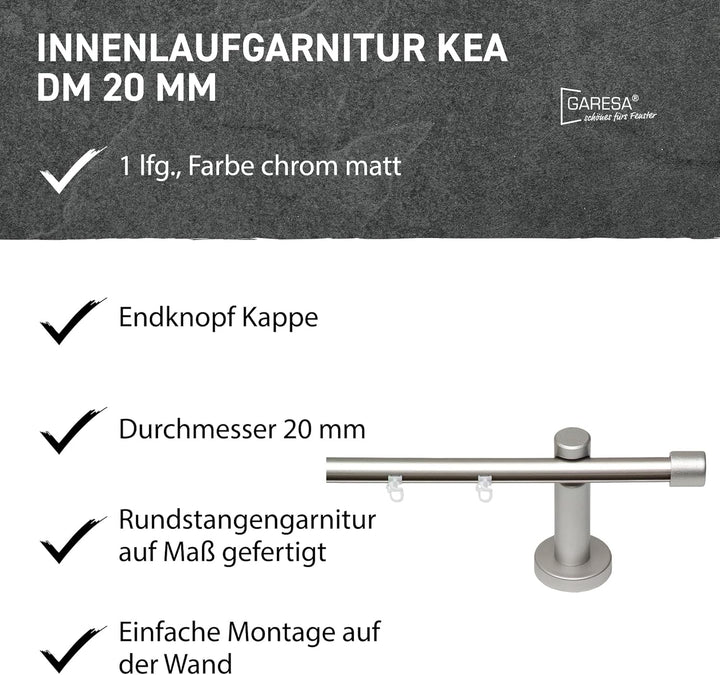 Garesa Gardinenstange Kea Ø 20mm, 1-läufig, Chrom, matt I Aluminium Vorhangstange inkl. Gleiter I En