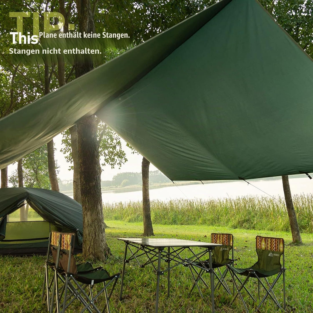 Bessport Zeltplane, Camping Zelt Tarp 3m x 3m/3m x 4m Wasserdicht PU3000 mm Tarp für Hängematte, mit