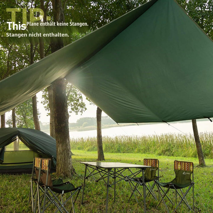 Bessport Zeltplane, Camping Zelt Tarp 3m x 3m/3m x 4m Wasserdicht PU3000 mm Tarp für Hängematte, mit