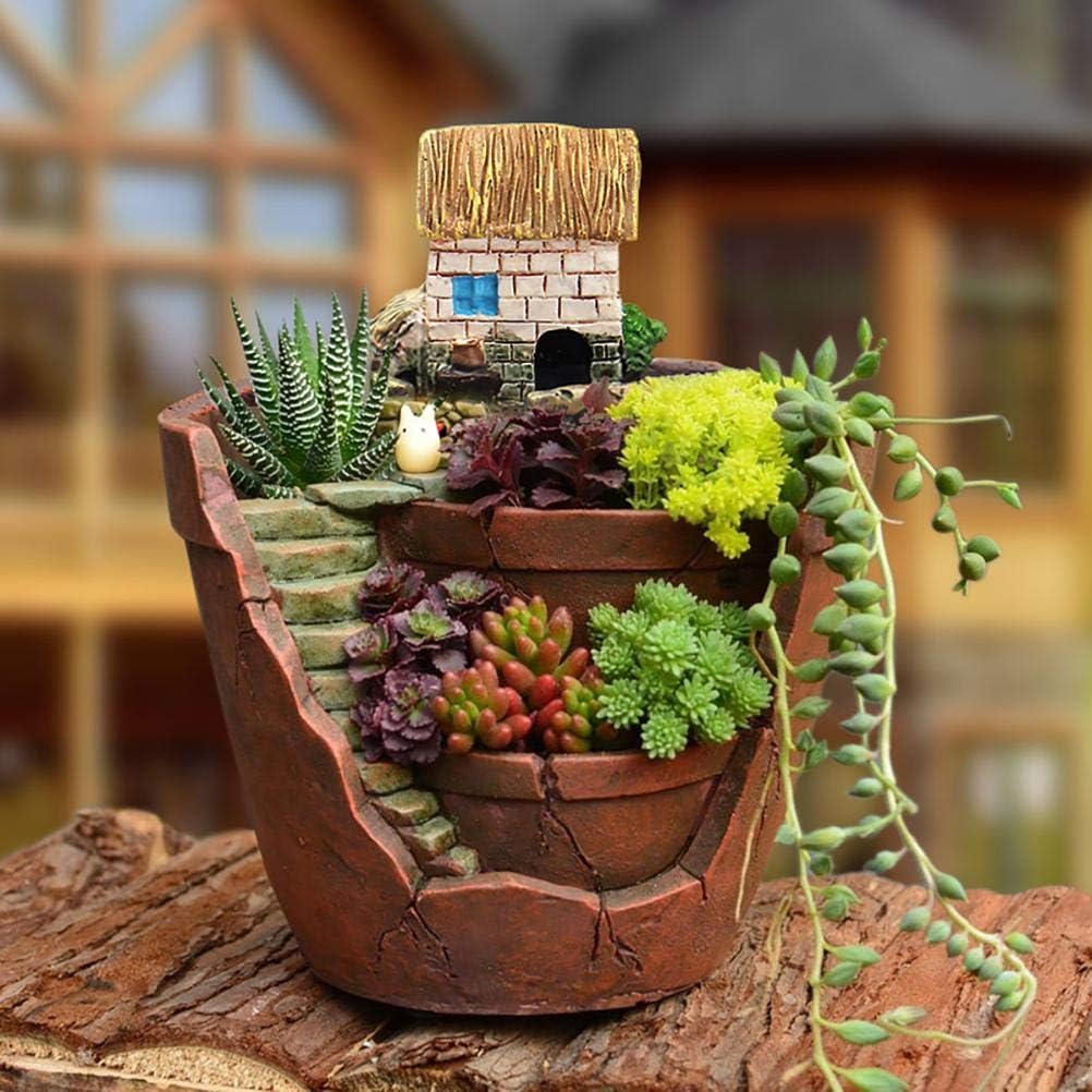 Hidyliu Kreativer Pflanzentopf Sukkulenten, Feenhaus mit süssem Haus, Blumenkorb, Heimbüro, Balkon,