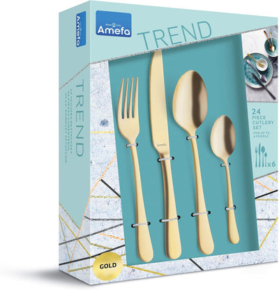 Amefa AUSTIN GOLD Besteckset 24-teilig | PVD-veredeltes goldenes Besteck Set | farbigesTafelservice