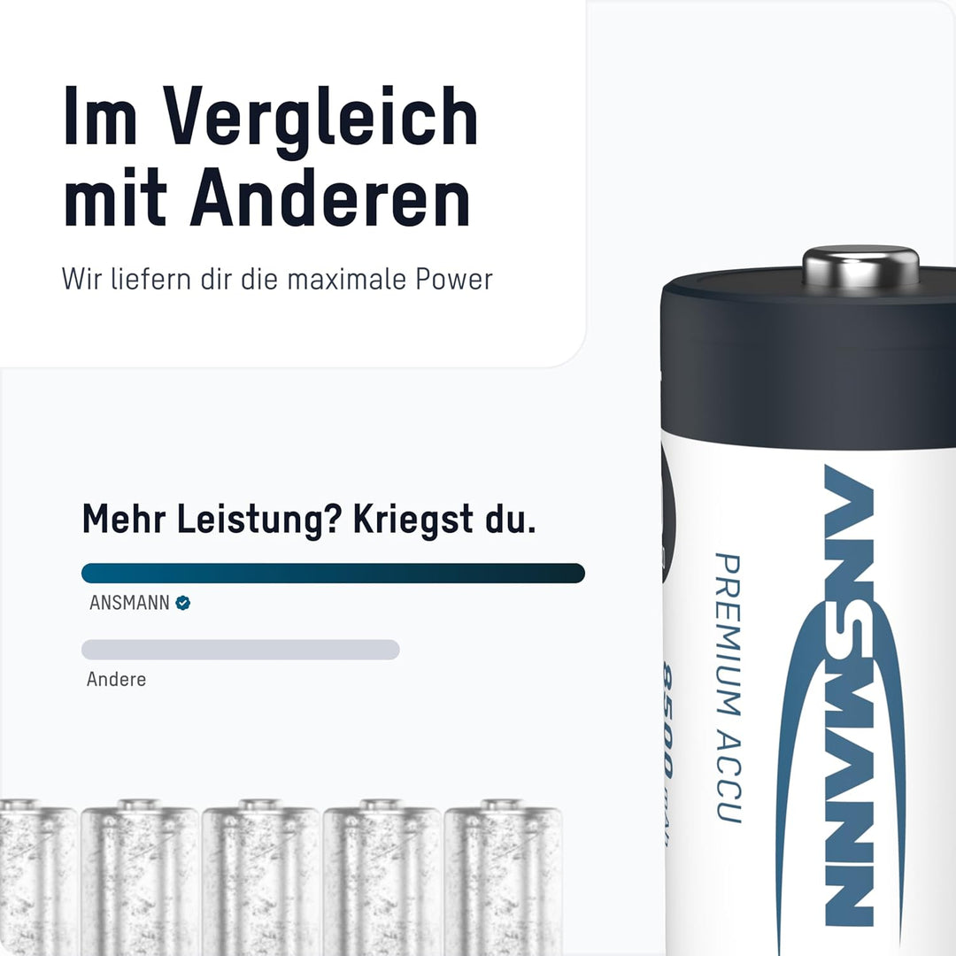 ANSMANN Akku D 10000 mAh NiMH 1,2 V (4 Stück) - Mono D Batterien wiederaufladbar, hohe Kapazität &amp; m