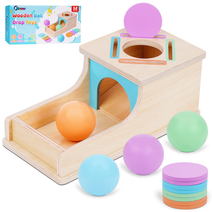FCSONU Kinder Montessori Spielzeug ab 1 2 3 Jahre Jungen Mädchen, Holz Objektpermanenz Box Kugelbahn