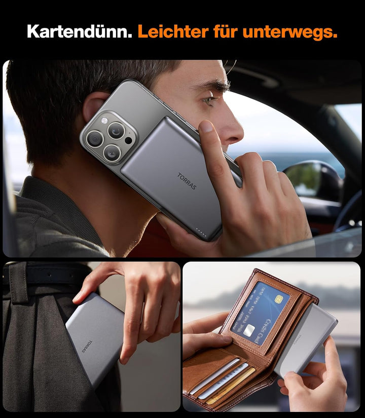 TORRAS Ultra Slim Power Bank für Magsafe Schnell Aufladende 5000mAh 8mm Kleine Powerbank für iPhone